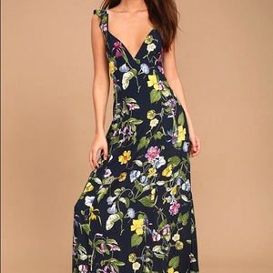 Simple Pleasure Navy Blue Floral Print Maxi Dress